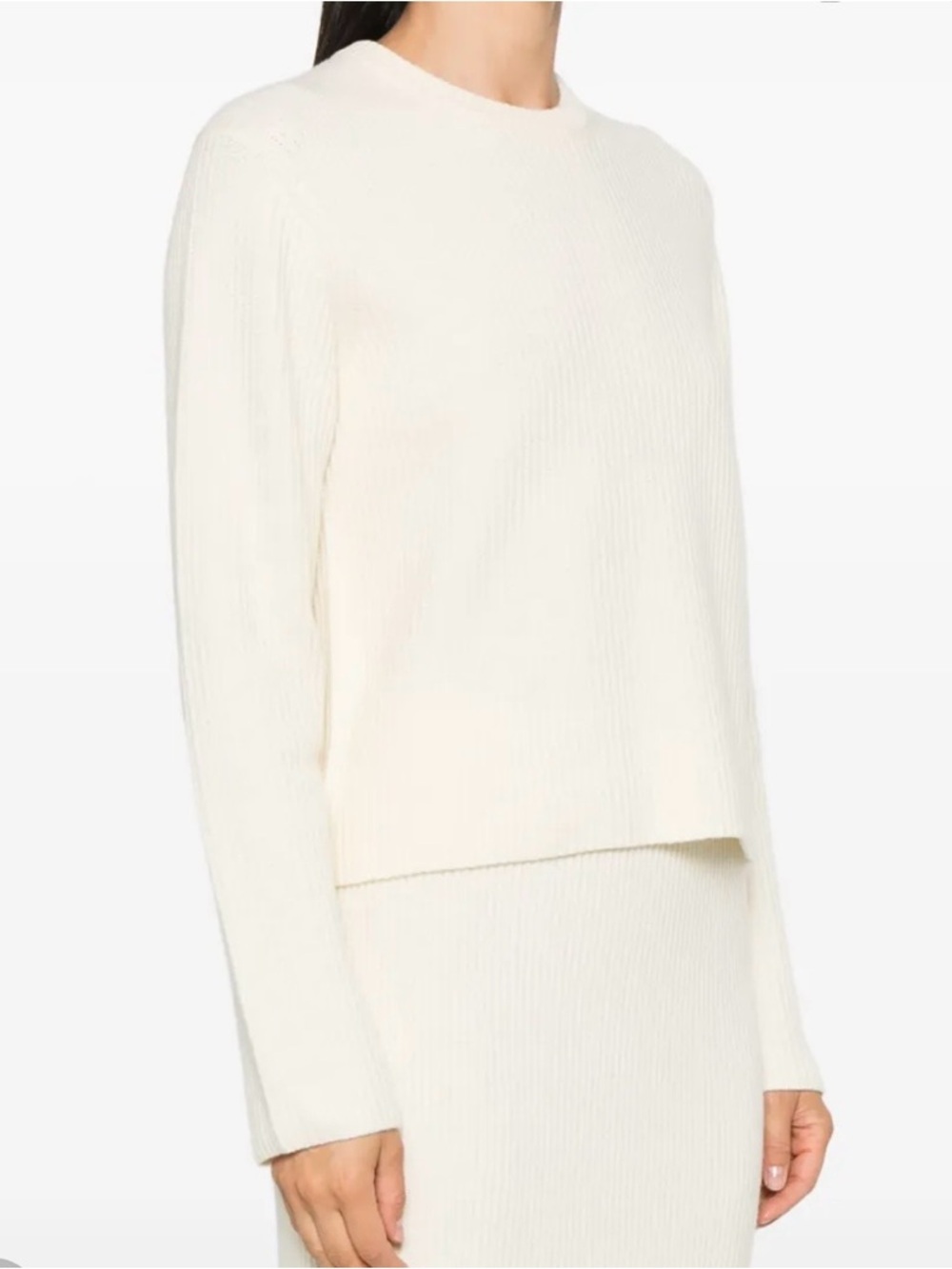 Theory Crewneck Felted Wool Cashmere Rib Sweater Sz Med Ivory Boxy Long Sleeves